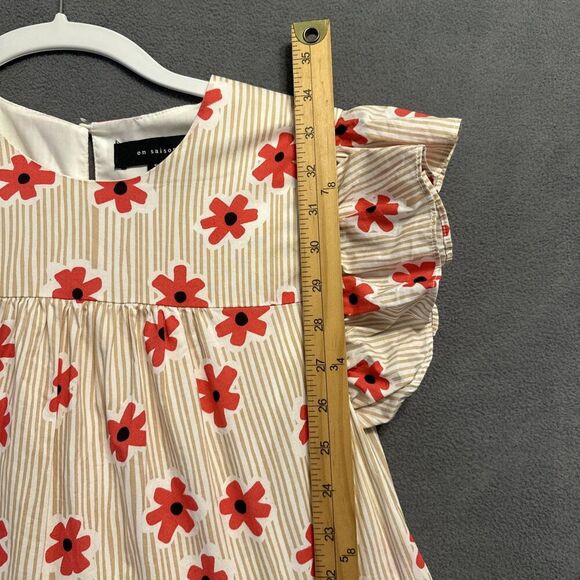 En Saison Poplin Tiered Ruffle Sleeve Short Dress Poppy Floral Print Size S - Picture 7 of 8